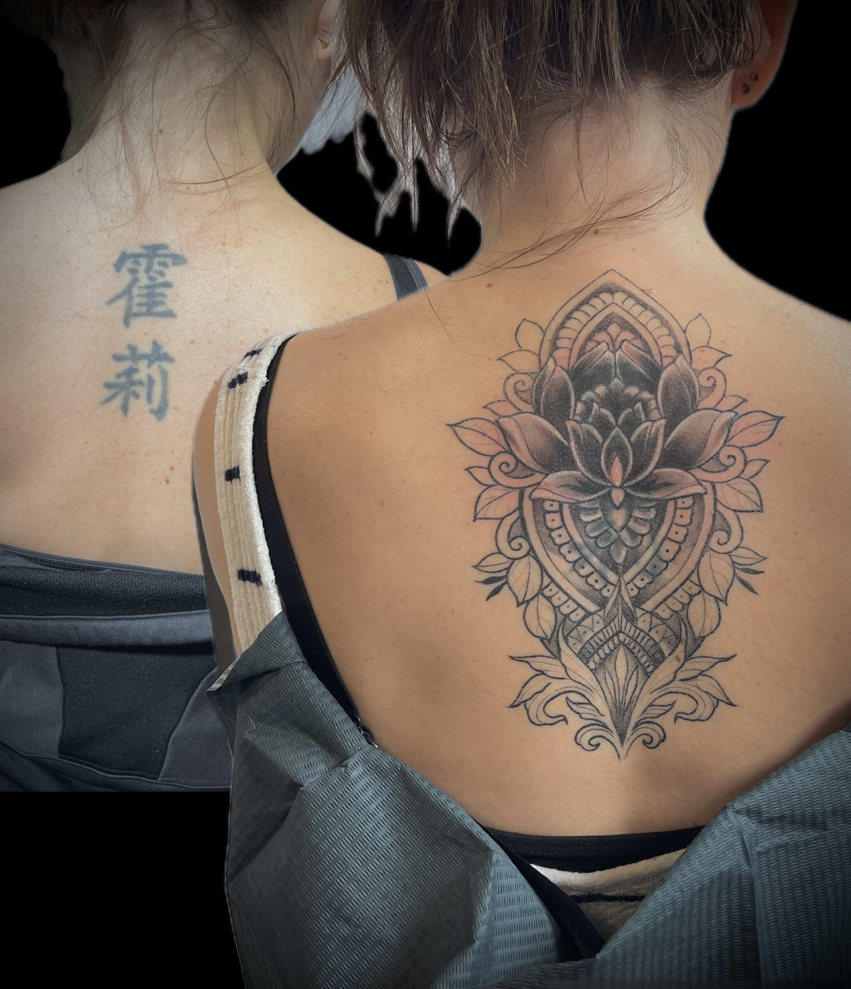 Back Flower and Mandalla Coverup Tattoo