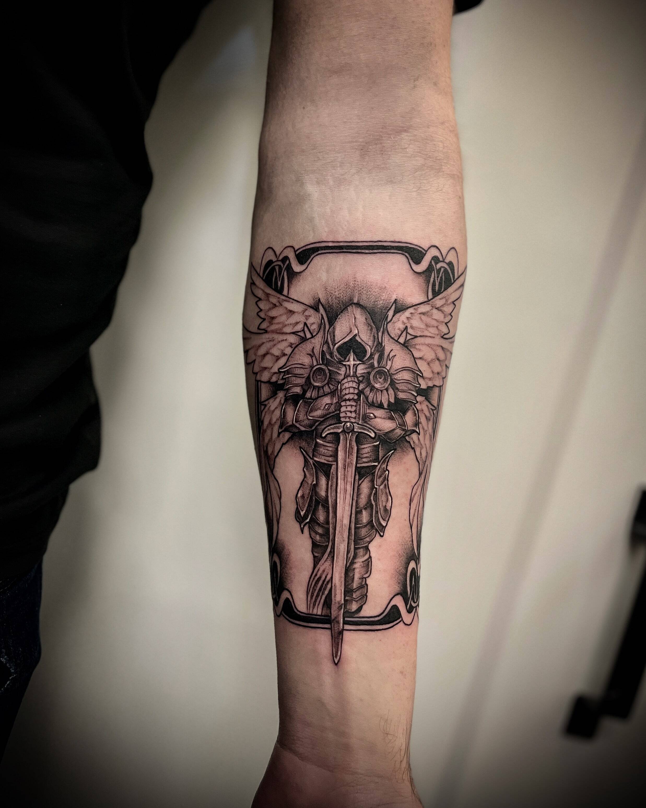Angel Warrior with sword tattoo