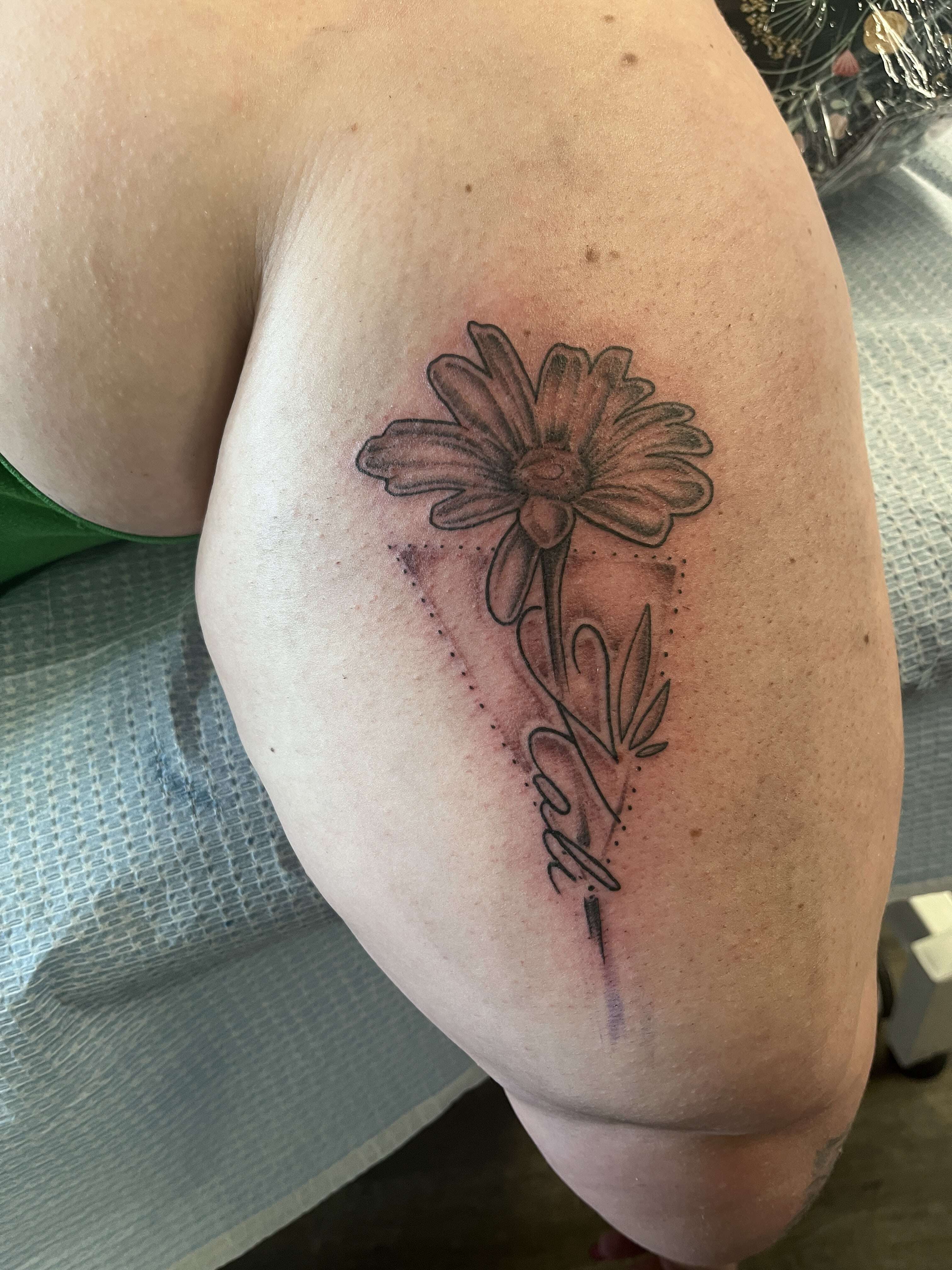 Flower with Script Tattoo